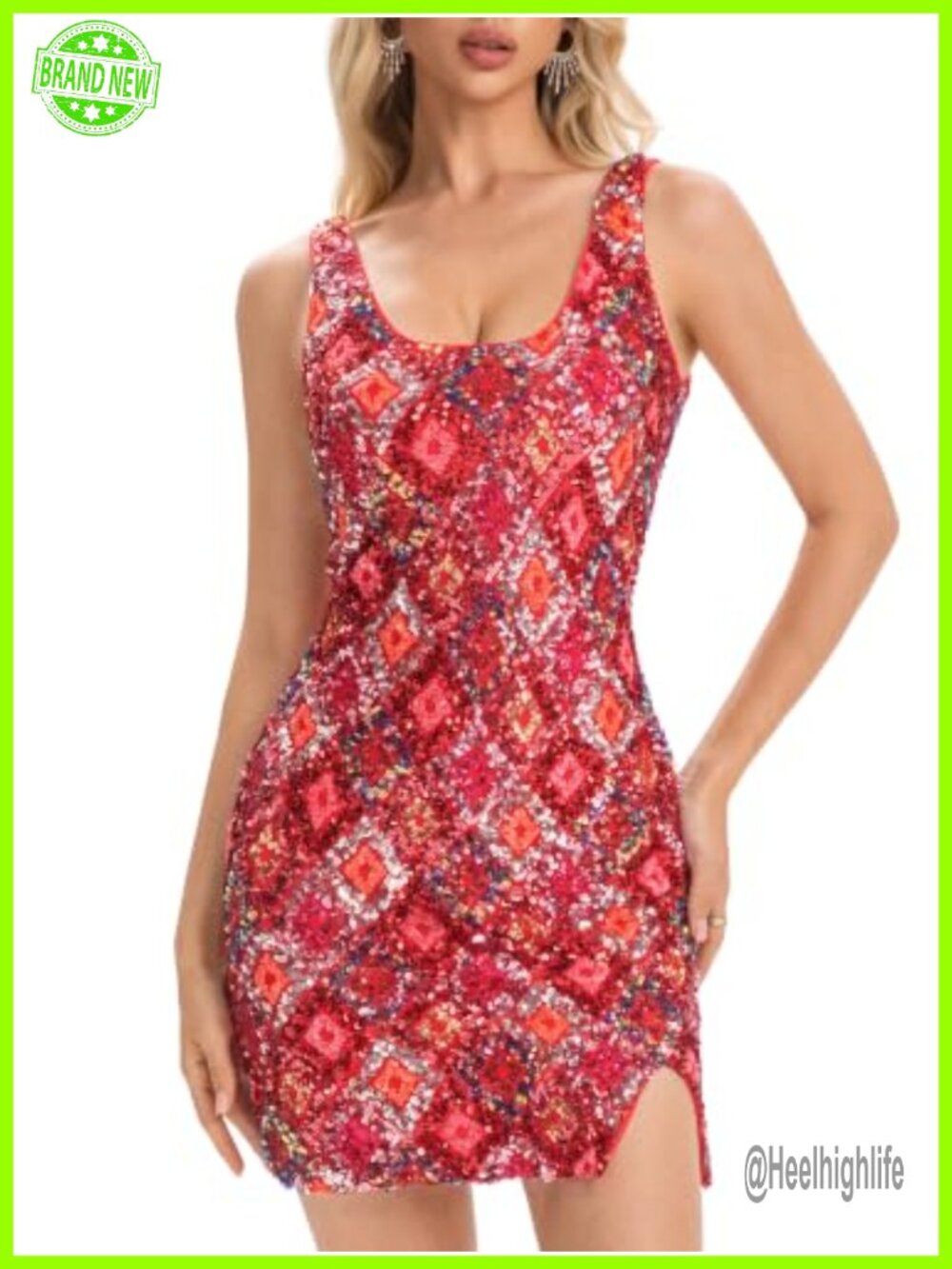 Sequin Mini Dress Square Neck Wide Strap Bodycon Party Dress